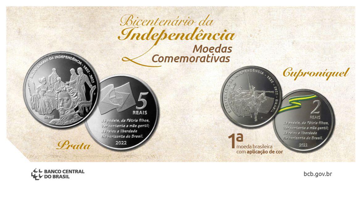 Lançadas moedas comemorativas aos 200 anos de Independência do Brasil