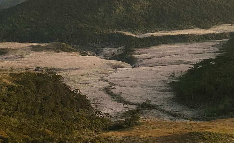 Geada dá início a frio negativo na Serra Catarinense para os próximos dias