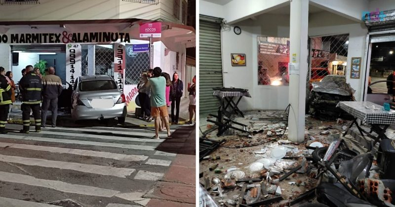 Motorista com suspeita de embriaguez invade restaurante com carro em Itajaí