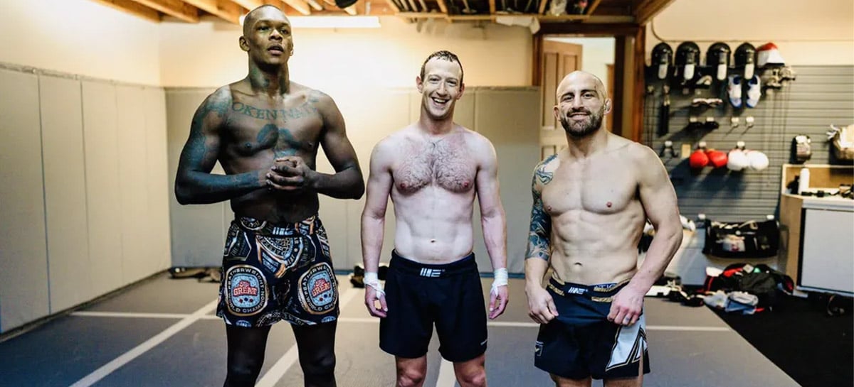 Após ser desafiado por Musk, Zuckerberg aparece ao lado de campeões do UFC