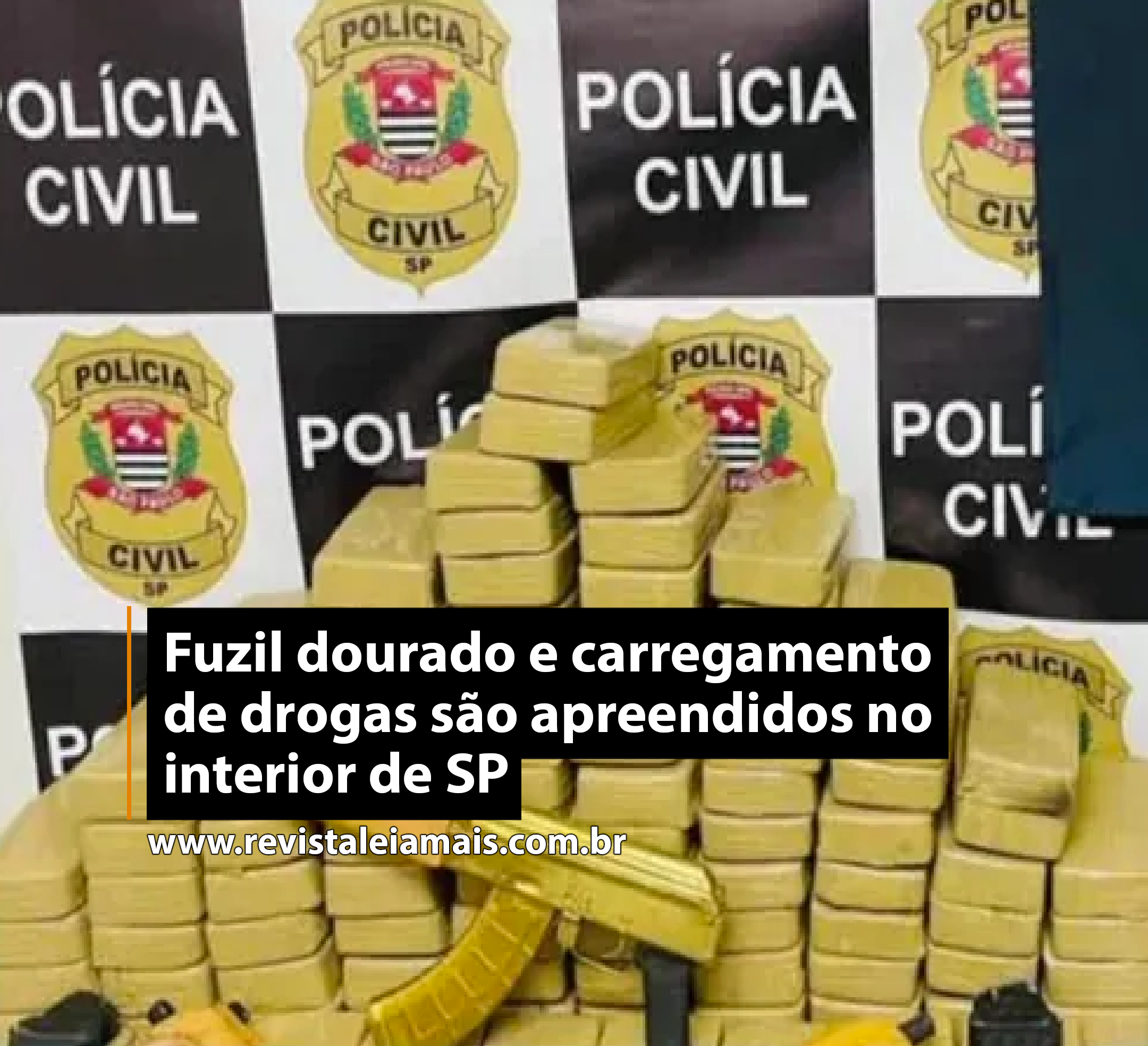 Fuzil dourado e carregamento de drogas são apreendidos no interior de SP